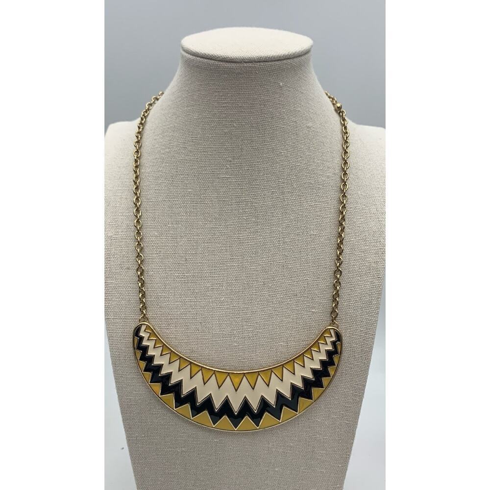 NWT Carole Inc. Collar Chevron Enamel Statement Necklace Geometric Crescent